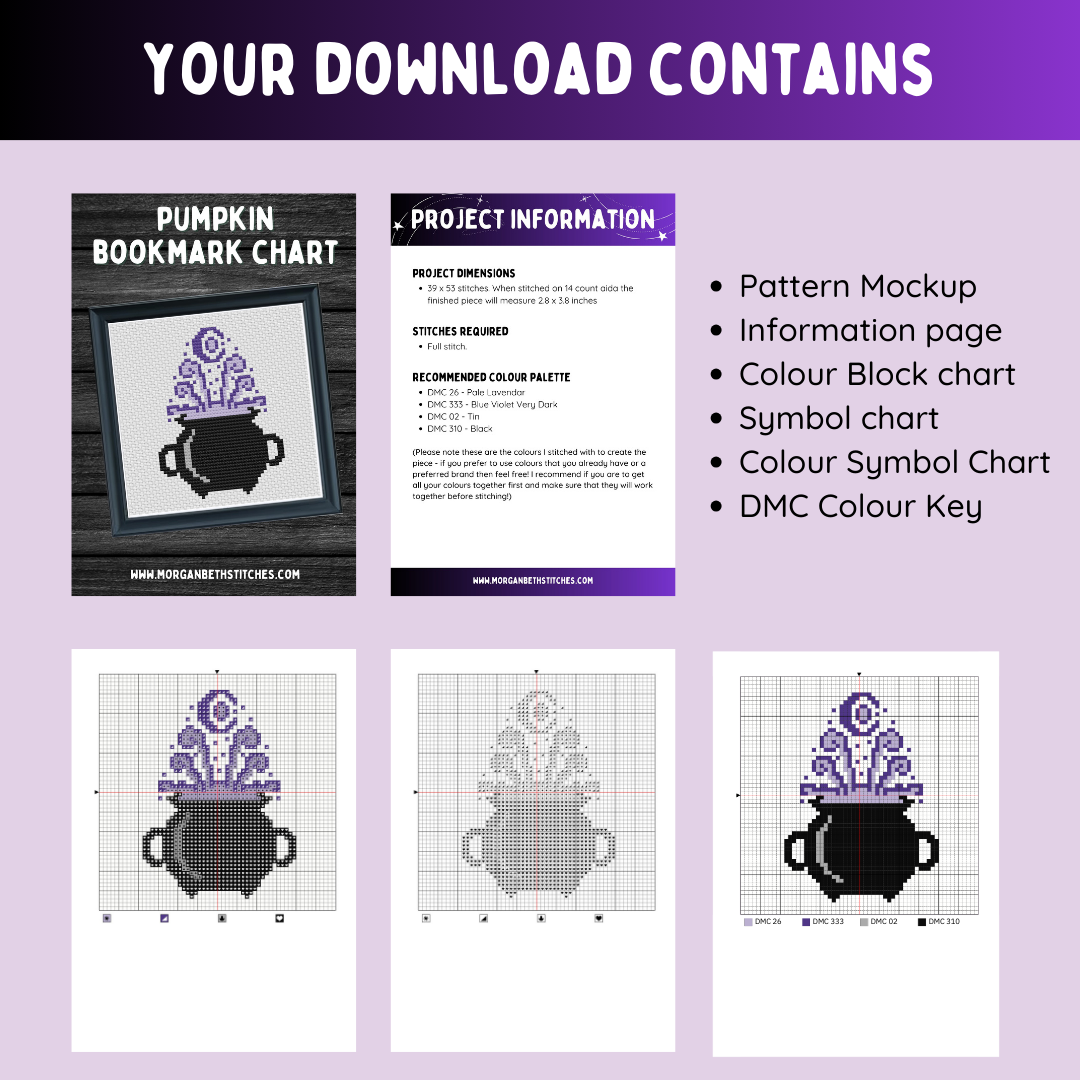 Crescent Moon Cauldron - PDF Instant Download Cross Stitch Pattern